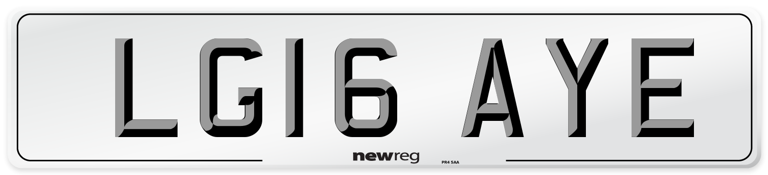 LG16 AYE Number Plate from New Reg